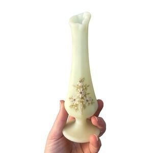 Fenton Uranium  Custard Swung Vase signed Cathy Gearhart